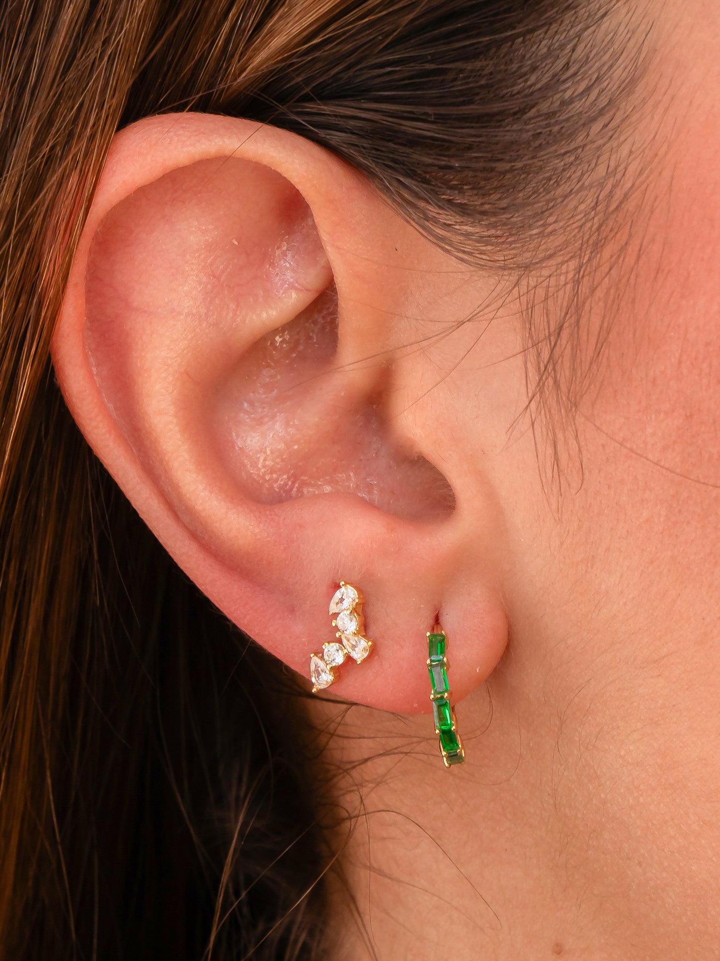 Baguette Emerald Hoops