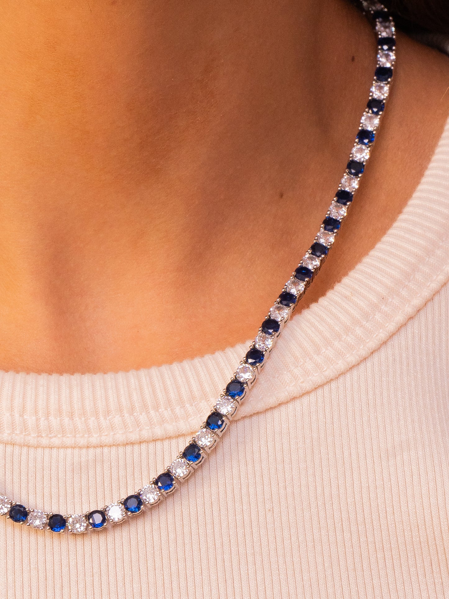 Sapphire & Zircon Tennis Necklace