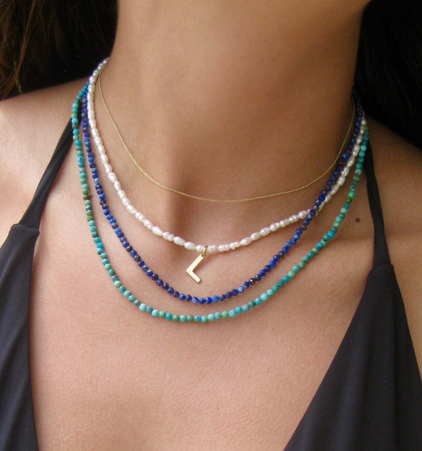 Gold Initial Pearl Necklace