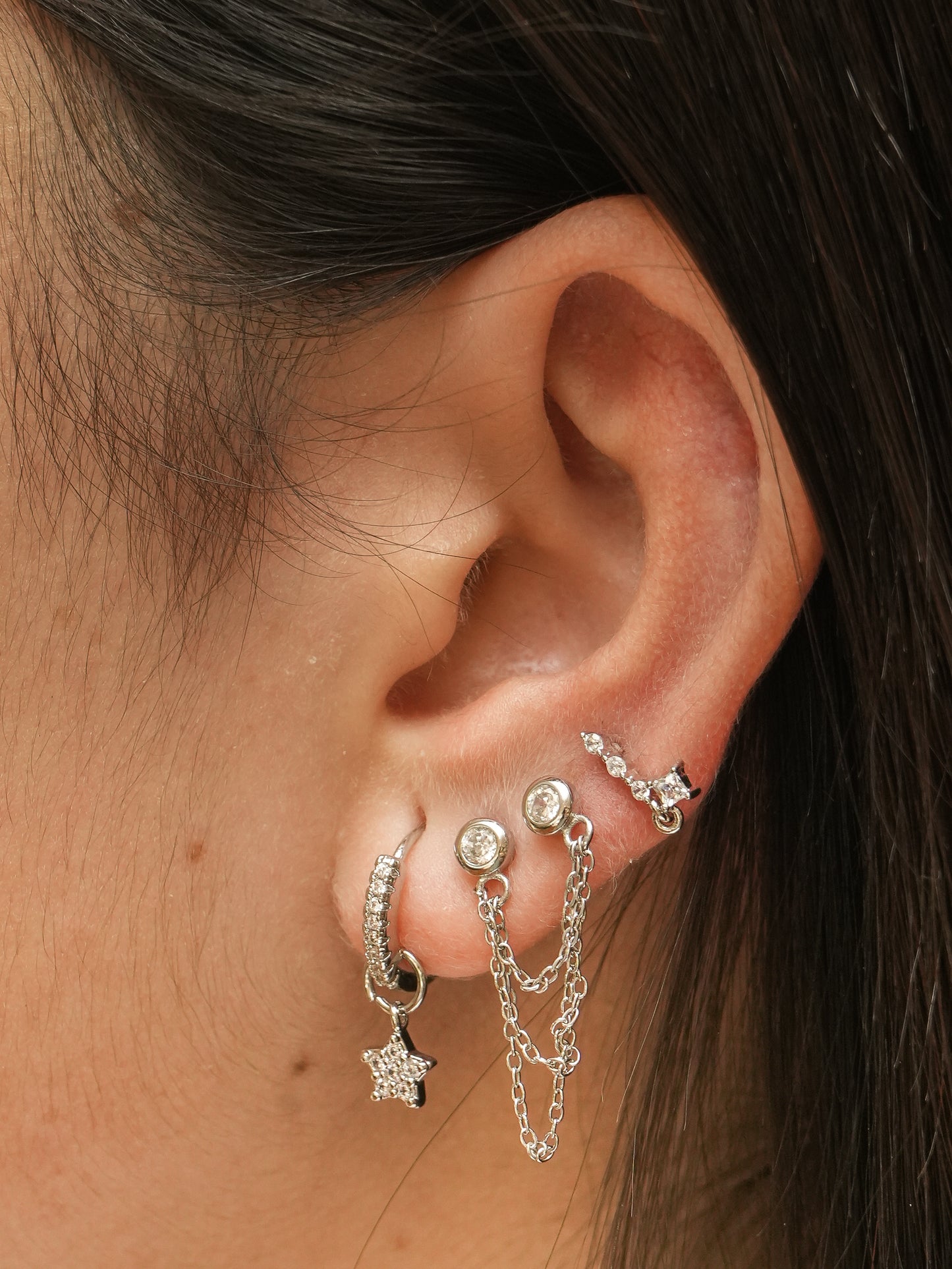 Star Silver Hoops