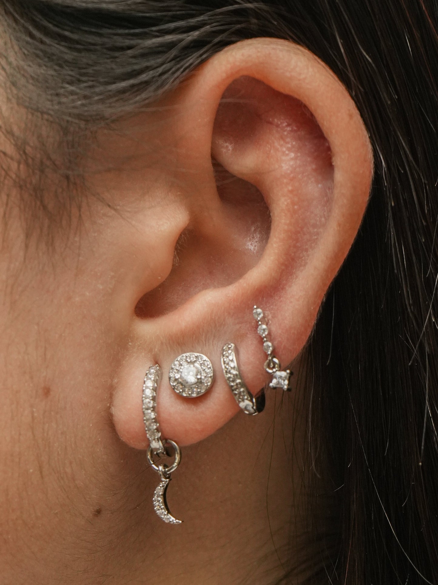 Moon Silver Hoops