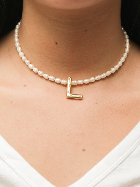 Big Initial Pearl Necklace