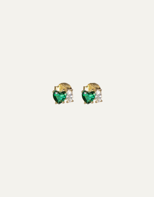 Heart & Zircon Gold Studs