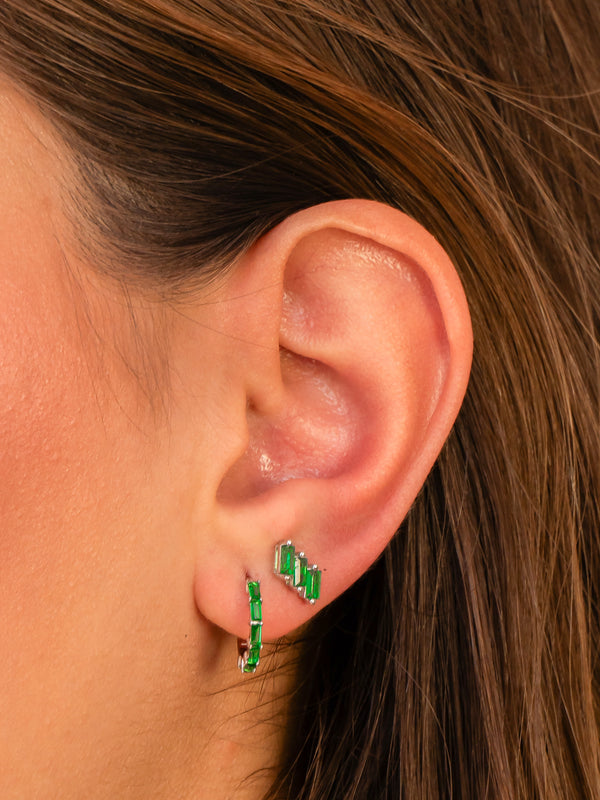 Baguette Emerald Hoops