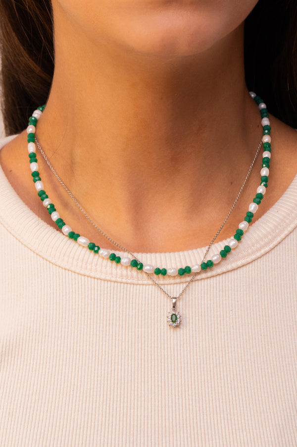Pearl & Green Beaded Necklace