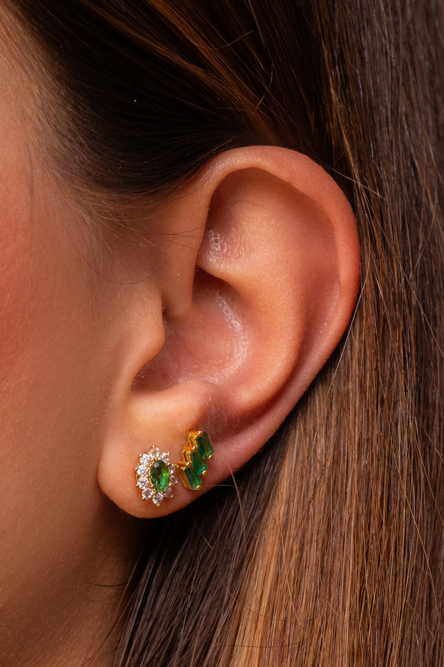Emerald Baguette Studs