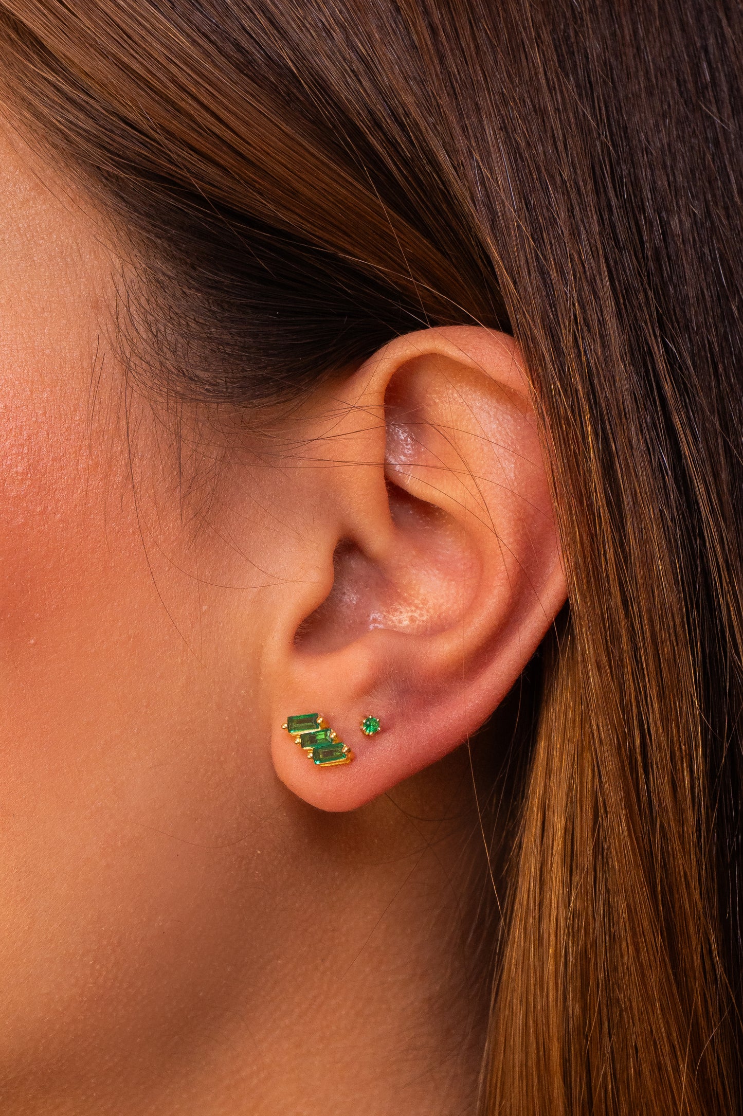 Emerald Baguette Studs