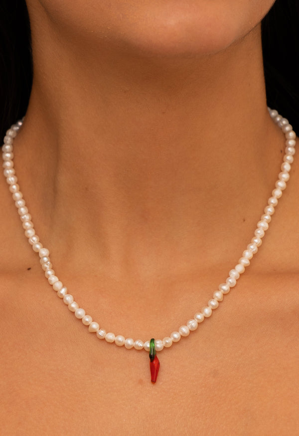 Pearls & Single Chili Necklace