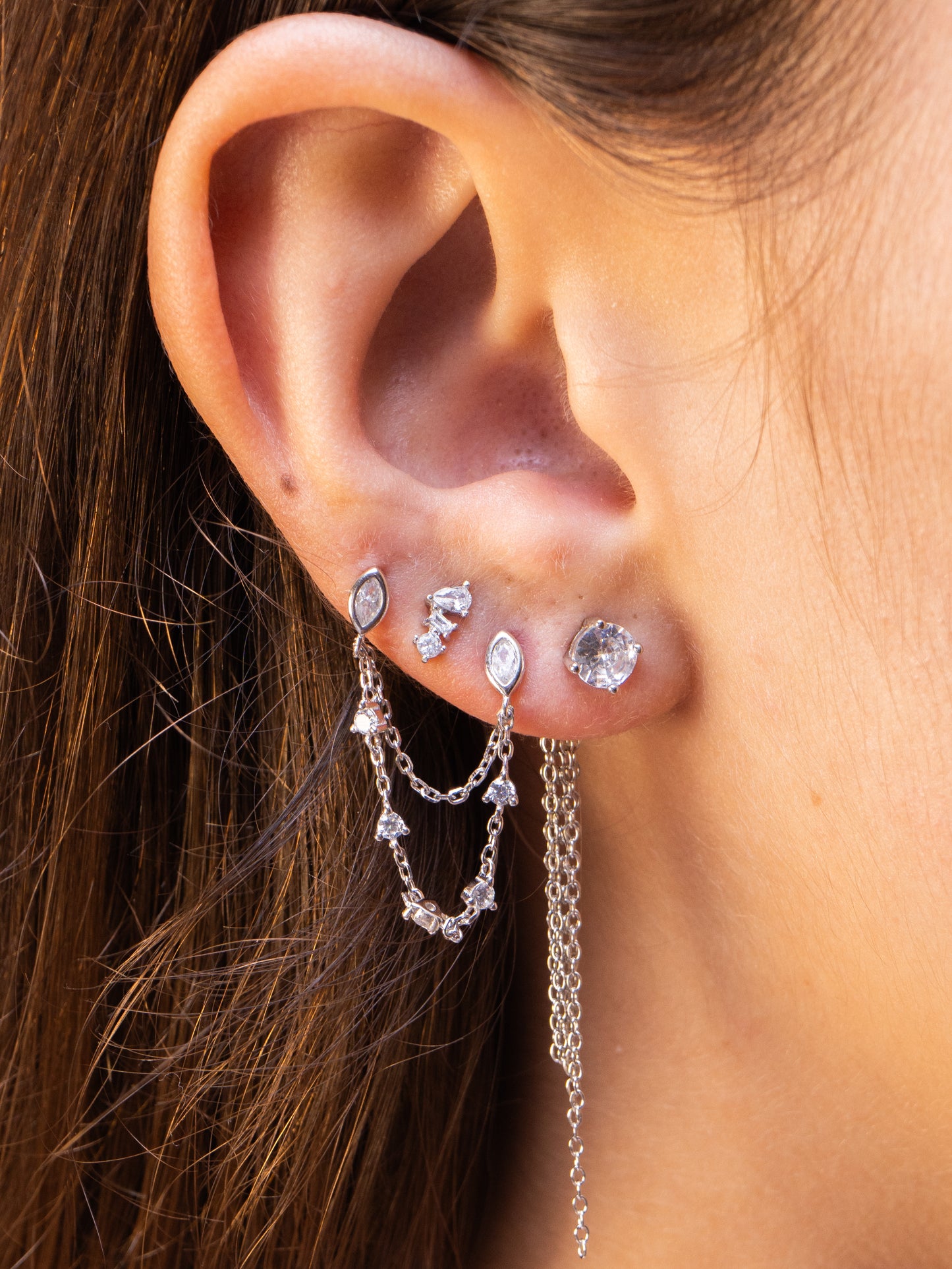 Silver Drops Double Chain Studs