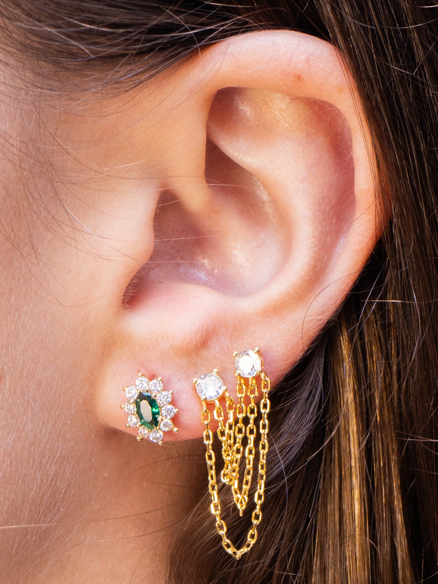 Gold Emerald Studs