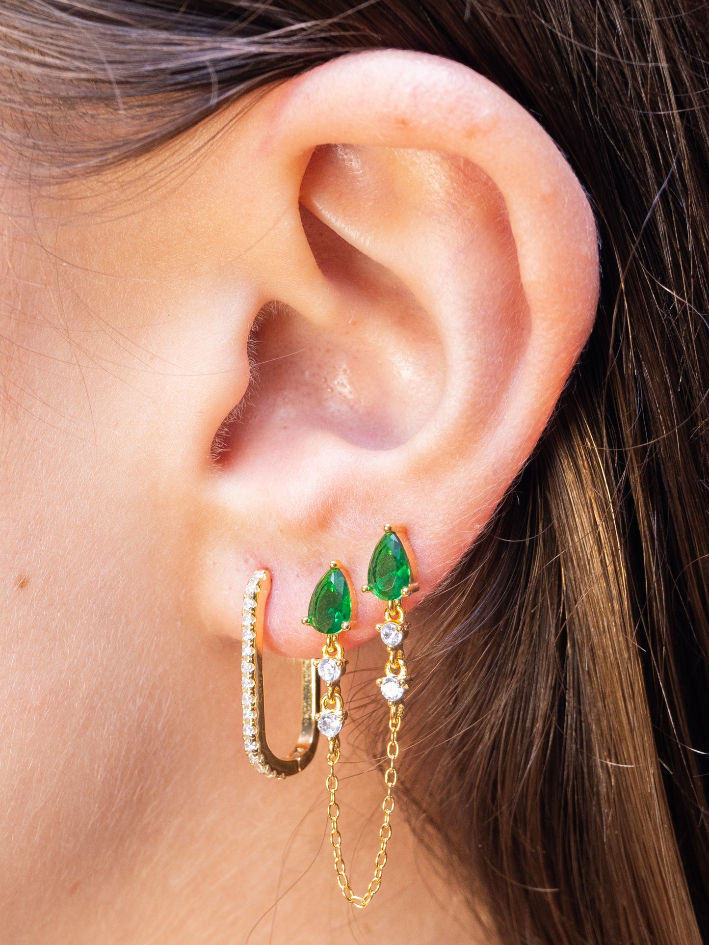 Emeralds Gold Chain Studs