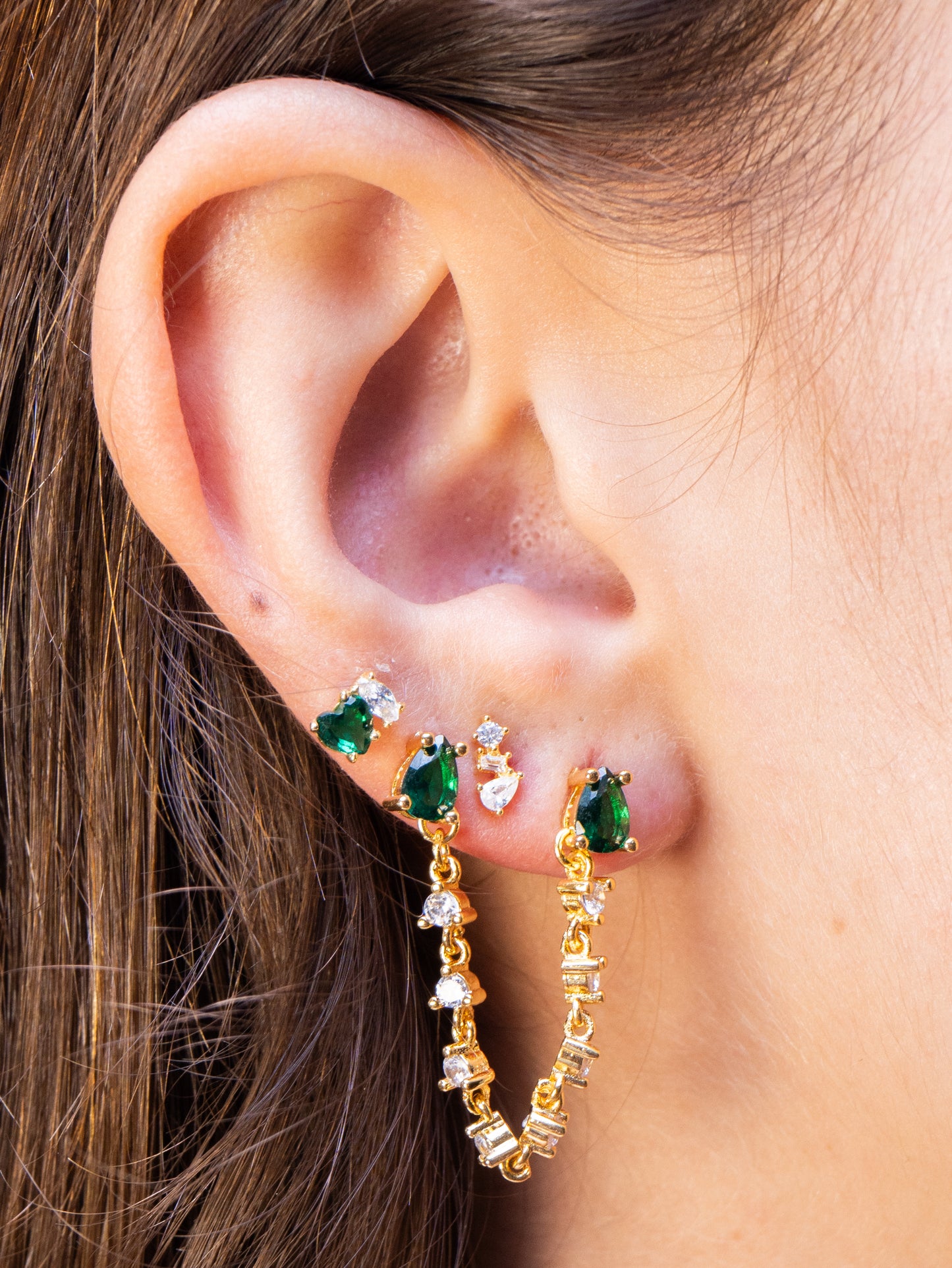 Emeralds Gold Zircon Chain Studs