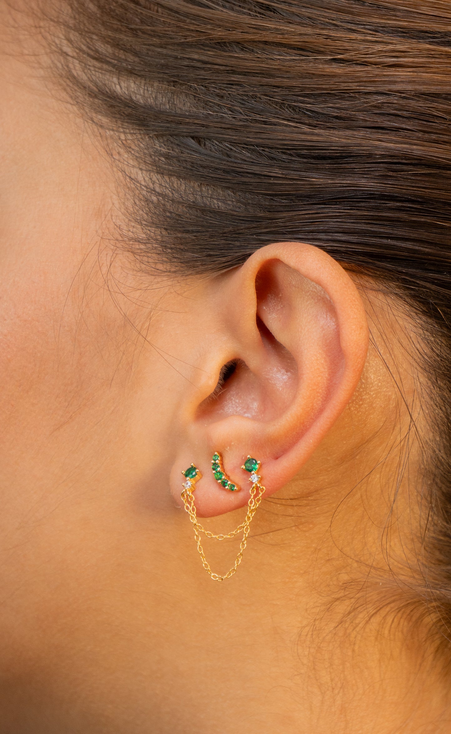 Emerald Stud Double Chain