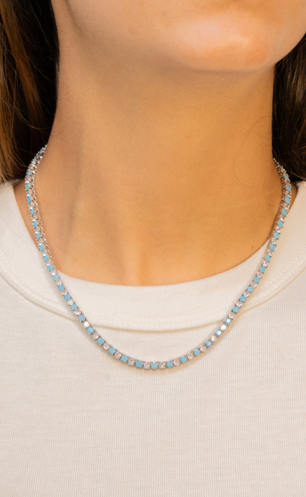 Turquoise & Zircon Tennis Necklace